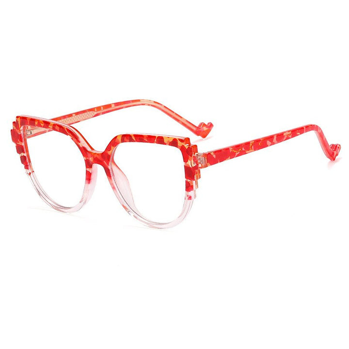 CCSpace Women's Full Rim Square Cat Eye Tr 90 Titanium Eyeglasses 55323 Full Rim CCspace C2Red China 