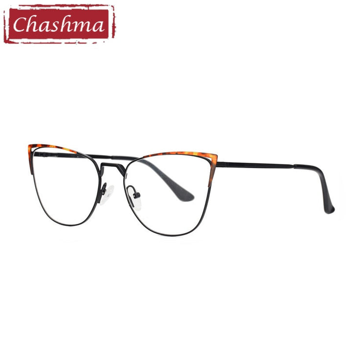 Chashma Ottica Women's Full Rim Square Cat Eye Stainless Steel Eyeglasses 8545 Full Rim Chashma Ottica Black Orange  