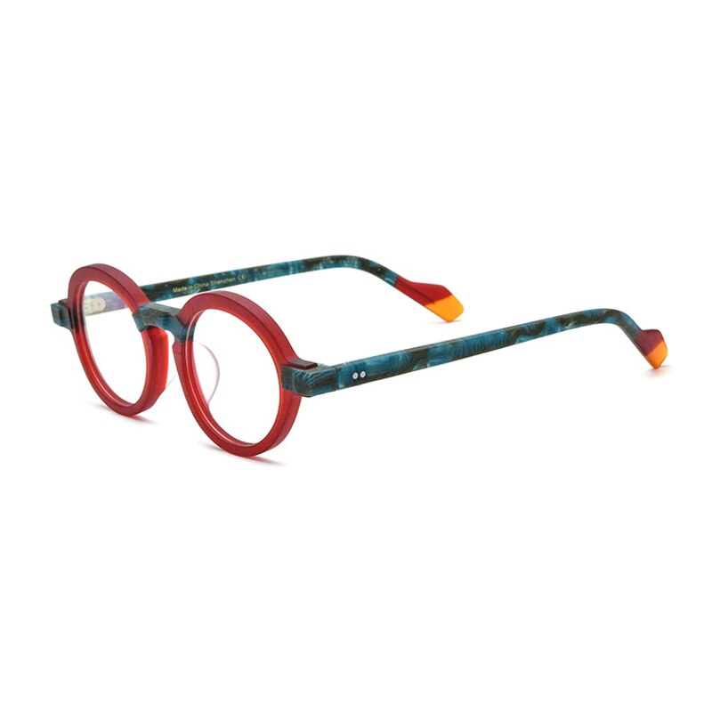 Gatenac Unisex Full Rim Round Brushed Acetate Eyeglasses Gxyj876 Full Rim Gatenac Red Blue  
