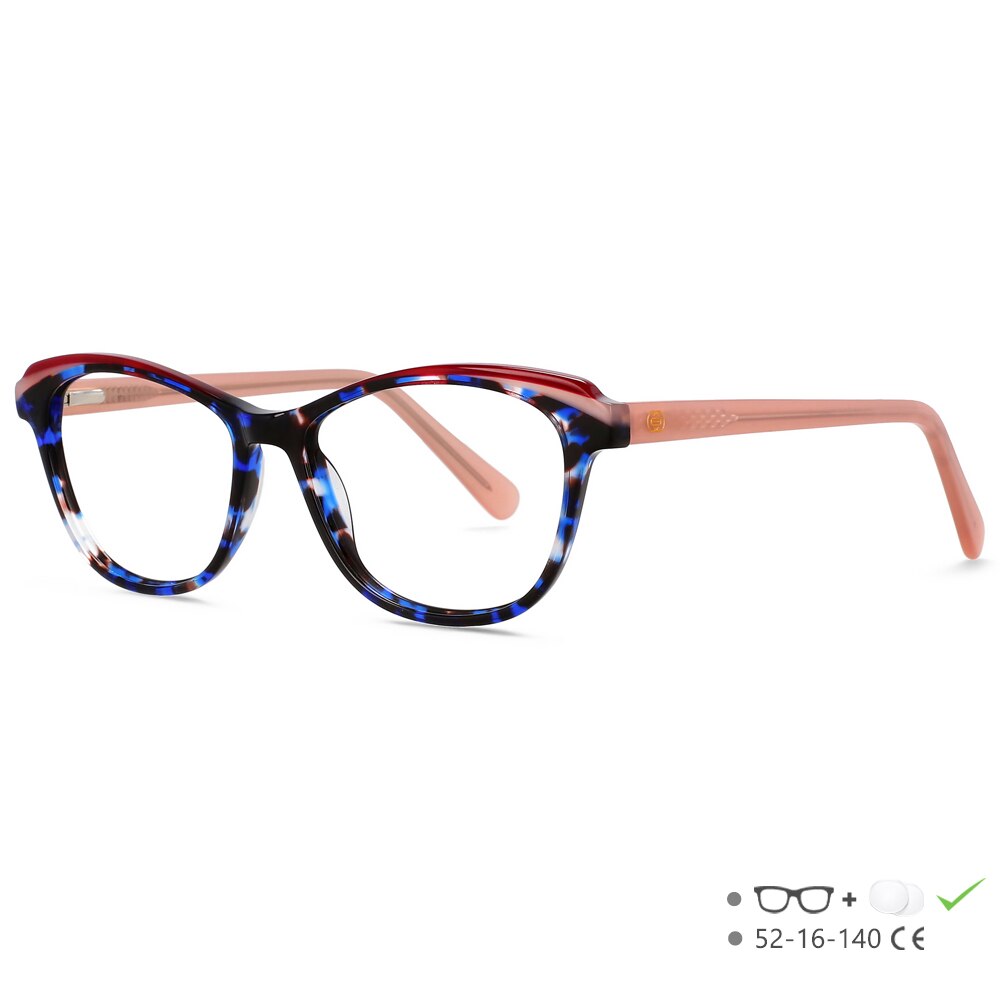 CCSpace Unisex Full Rim Small Square Cat Eye Acetate Eyeglasses 55571 Full Rim CCspace BlueLeopard China 