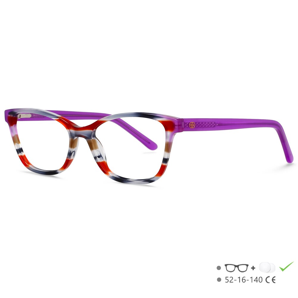 CCspace Unisex Full Rim Square Cat Eye Acetate Eyeglasses 55570 Full Rim CCspace Purple China 