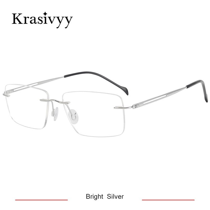 Krasivyy Men's Rimless Square Screwless Titanium Eyeglasses Kr86519 Rimless Krasivyy Bright Silver CN 