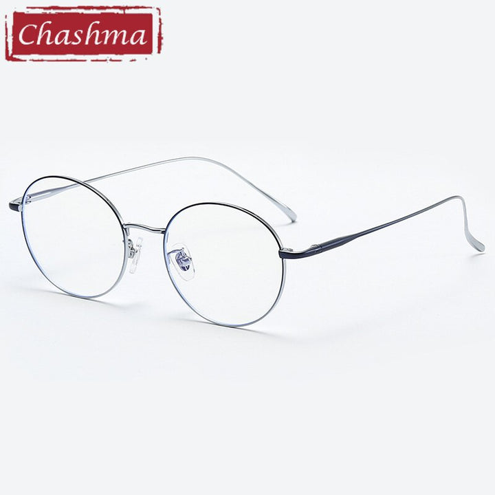 Chashma Ottica Unisex Full Rim Round Titanium Eyeglasses 093 Full Rim Chashma Ottica Dark Blue Silver  