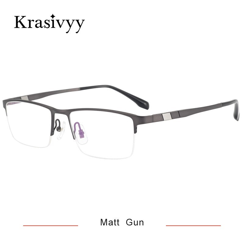 Krasivyy Men's Semi Rim Square Titanium Eyeglasses Kr0279 Semi Rim Krasivyy Matt Gun CN 