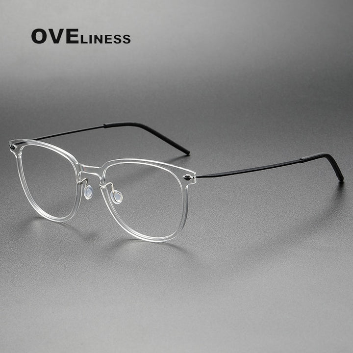 Oveliness Unisex Full Rim Round Square Screwless Acetate Titanium Eyeglasses 6549 Full Rim Oveliness transparent black  