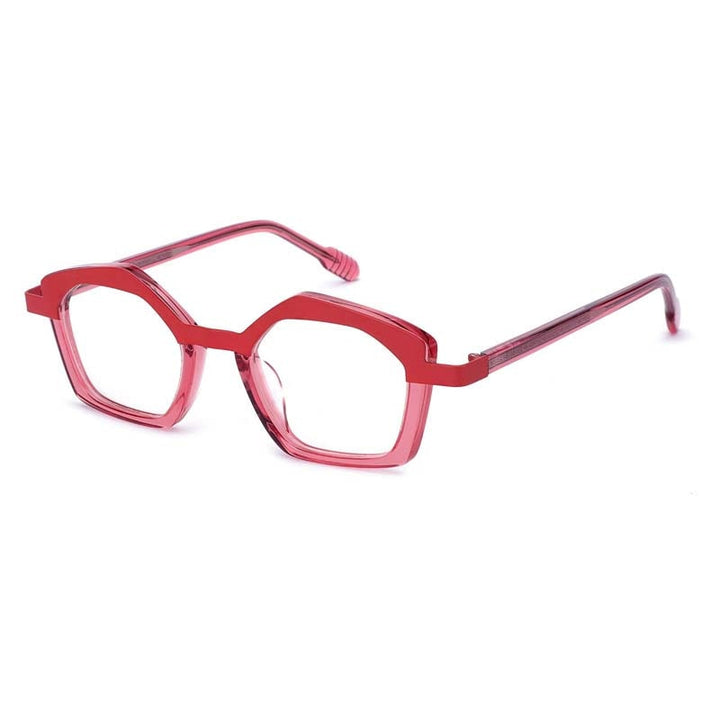 CCspace Unisex Full Rim Small Irregular Cat Eye Acetate Titanium Eyeglasses 55086 Full Rim CCspace RoseRed China 