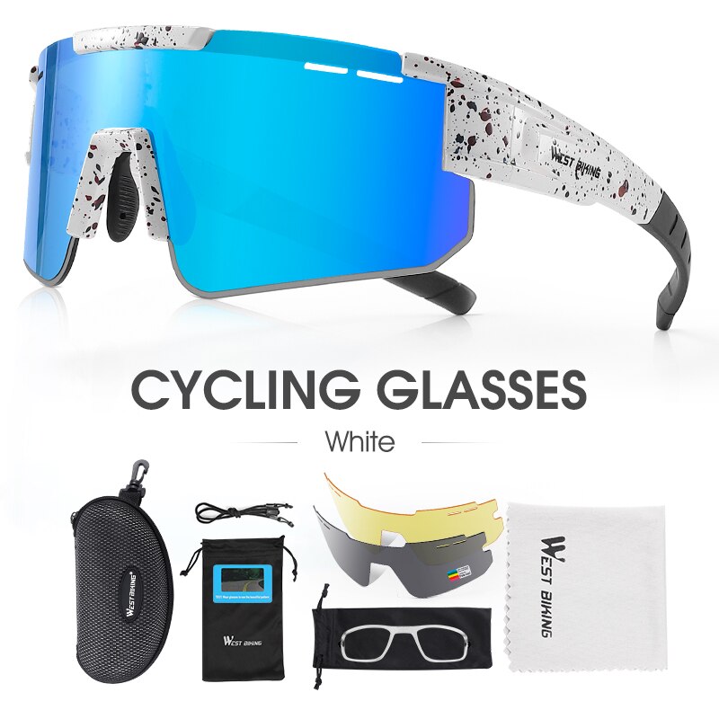 West Biking Unisex Semi Rim Tr 90 Polarized Sport Sunglasses Sunglasses West Biking 3 Lens White SPAIN UV400 -1Lens