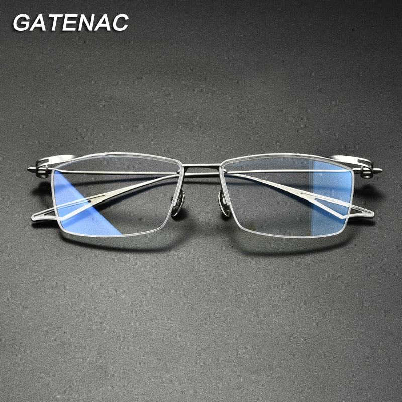 Gatenac Unisex Semi Rim Square Titanium Eyeglasses Gxyj936 Semi Rim Gatenac   