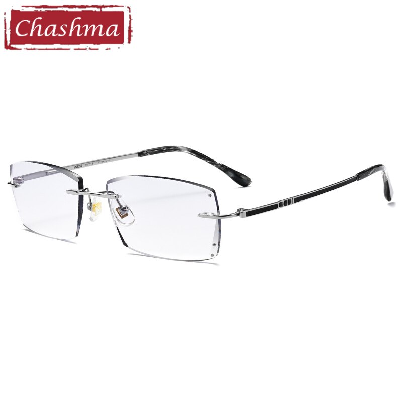 Chashma Ottica Men's Rimless Square Titanium Eyeglasses Tinted Lenses 10096 Rimless Chashma Ottica Silver  