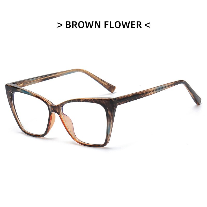 CCspace Women's Full Rim Square Cat Eye Tr 90 Titanium Eyeglasses 53349 Full Rim CCspace China Brown-Floral 