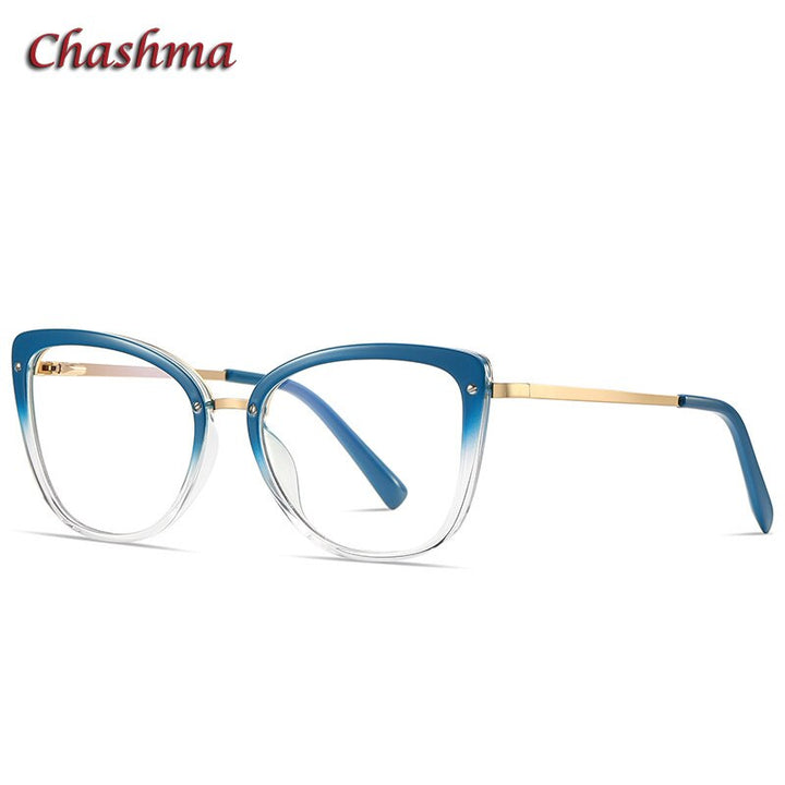 Chashma Ochki Unisex Full Rim Square Cat Eye Tr 90 Stainless Steel Eyeglasses 2076 Full Rim Chashma Ochki Gradient Blue  