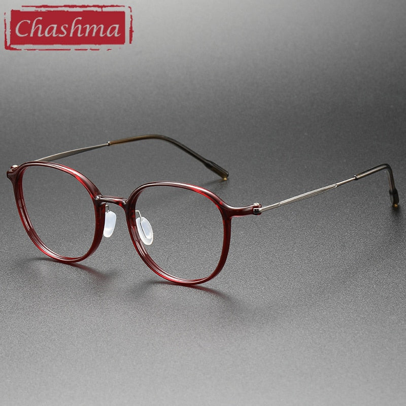 Chashma Ottica Unisex Full Rim Irregular Round Acetate Titanium Eyeglasses 8633 Full Rim Chashma Ottica Red  