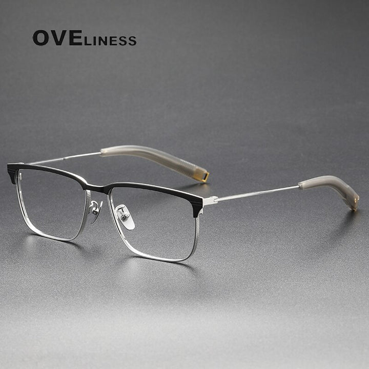 Oveliness Unisex Full Rim Square Acetate Titanium Eyeglasses Lsa104 Full Rim Oveliness black silver  