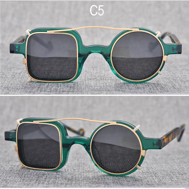 Yujo Unisex Full Rim Square Round Handcrafted Acetate Eyeglasses Clip On Sunglasses 002 Clip On Sunglasses Yujo C5 China 