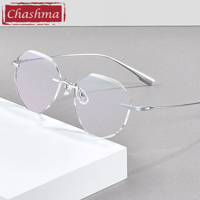 Chashma Women's Rimless Irregular Round Titanium Eyeglasses Tinted Lenses 99219 Rimless Chashma   