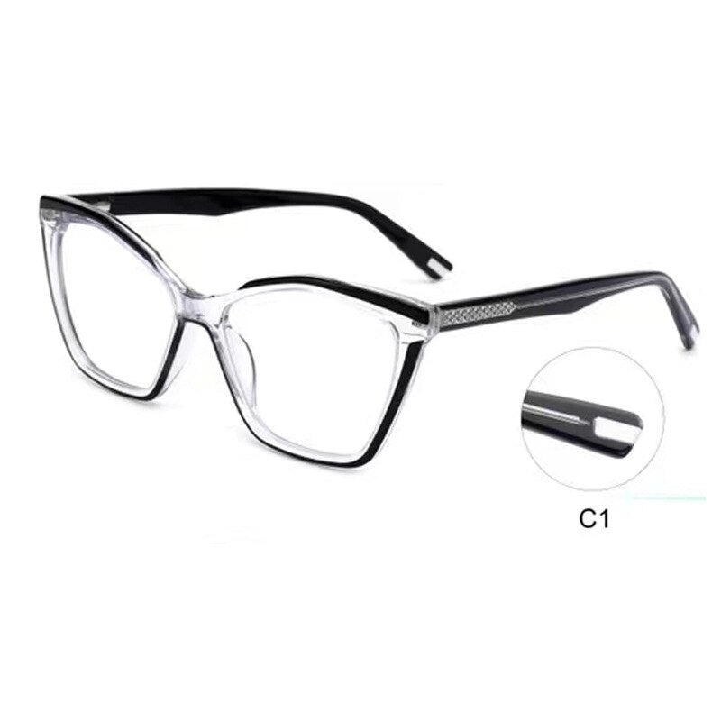 CCSpace Women's Full Rim Square Cat Eye Acetate Eyeglasses 55284 Full Rim CCspace Black China 
