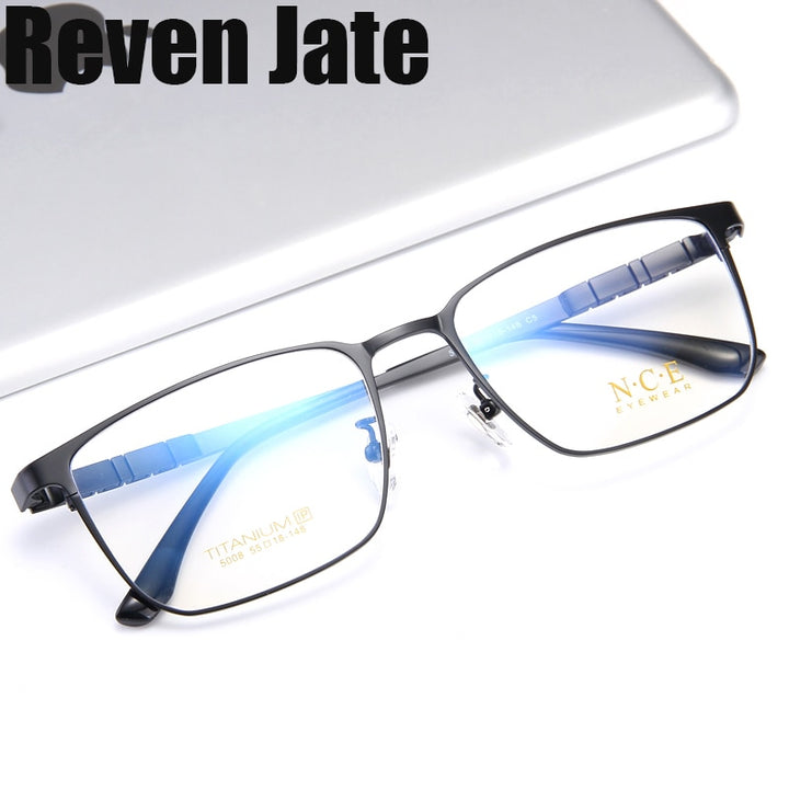 Reven Jate Men's Full Rim Square Titanium Eyeglasses 5009 Full Rim Reven Jate   