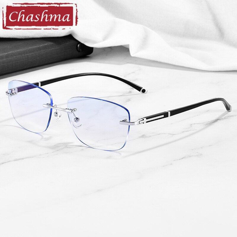Chashma Ottica Men's Rimless Rounded Square Titanium Eyeglasses Tinted Lenses 58065 Rimless Chashma Ottica   