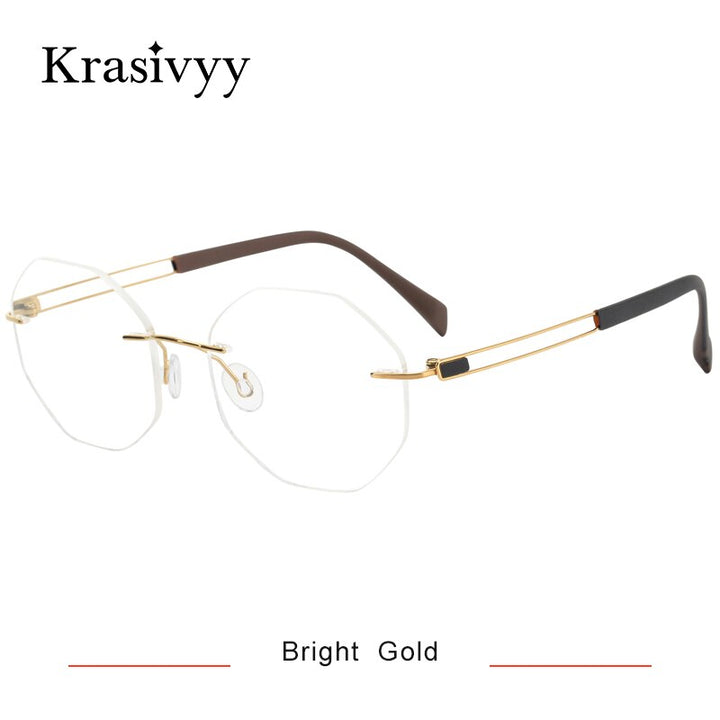 Krasivyy Men's Rimless Hexagon Titanium Eyeglasses Kr16079 Rimless Krasivyy Bright Gold CN 