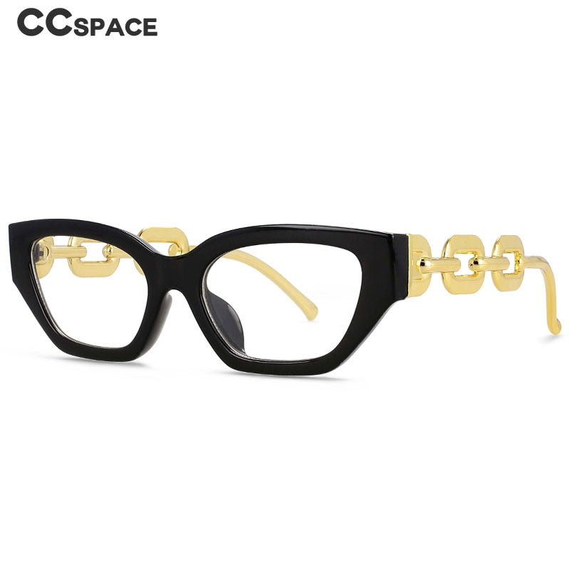 CCSpace Women's Full Rim Oversized Cat Eye PC Resin Chain Leg Frame Eyeglasses 53235 Full Rim CCspace   