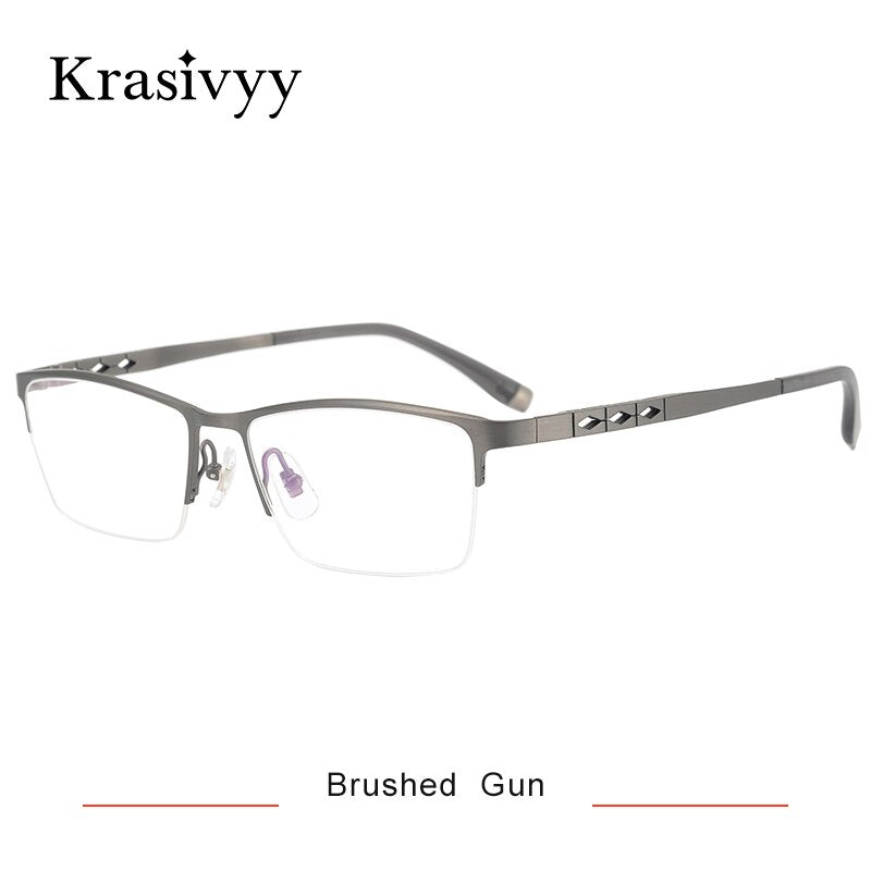 Krasivyy Men's Semi Rim Square Titanium Eyeglasses Kr0076 Semi Rim Krasivyy Brushed Gun CN 