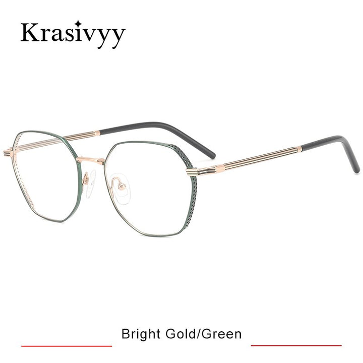 Krasivyy Women's Full Rim Polygon Titanium Eyeglasses Kr16024 Full Rim Krasivyy Bright Gold Green CN 