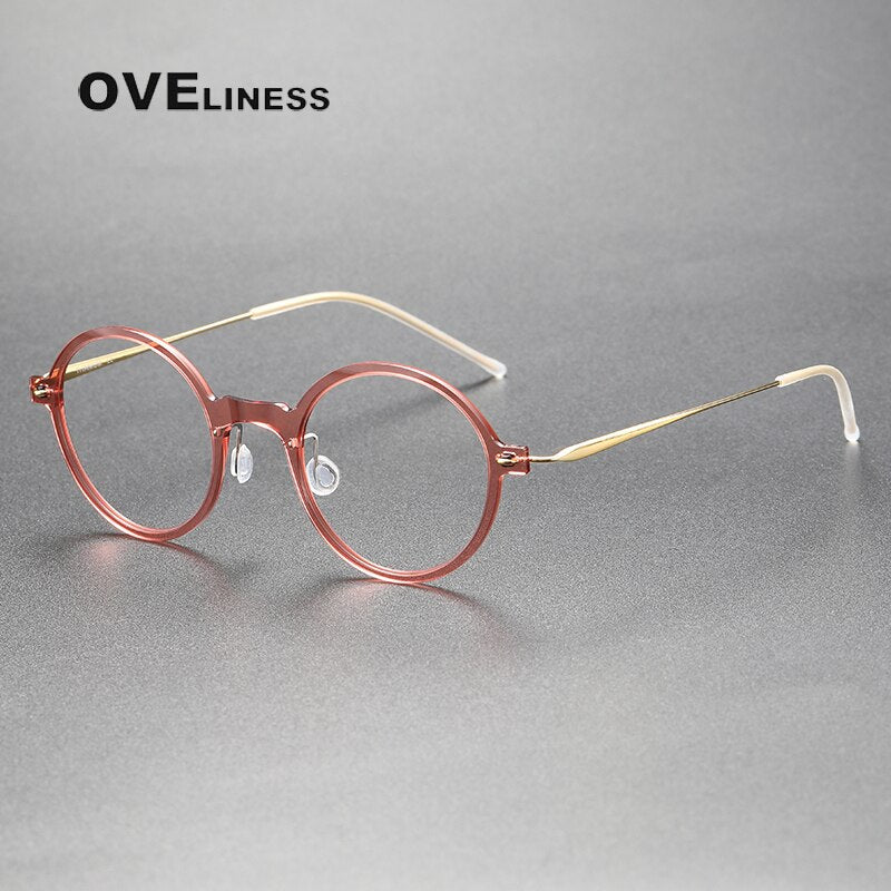 Oveliness Unisex Full Rim Round Screwless Acetate Titanium Eyeglasses 6508 Full Rim Oveliness pink  