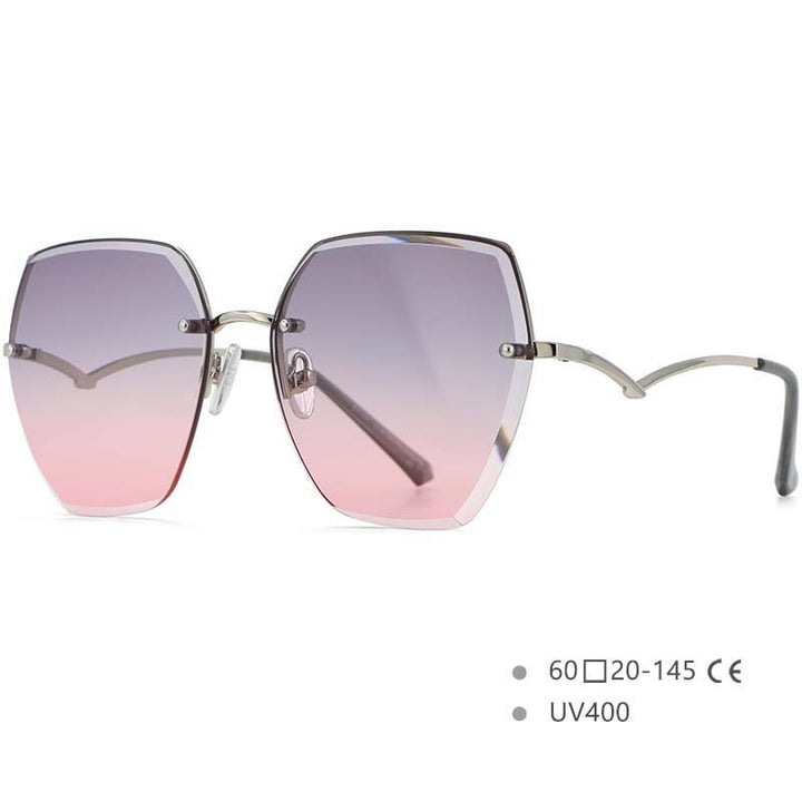 CCSpace Women's Rimless Irregular Oval Alloy Frame Sunglasses 54591 Sunglasses CCspace Sunglasses Gray-pink China 54591