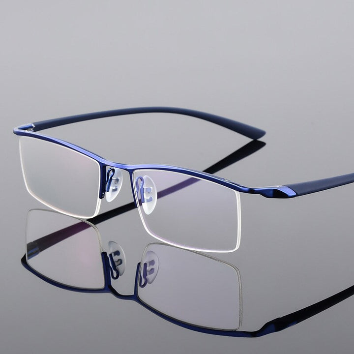 Hdcrafter Men's Semi Rim Square Titanium Eyeglasses P8190 Semi Rim Hdcrafter Eyeglasses Blue  