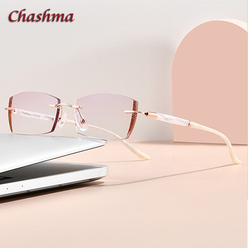 Chashma Ochki Women's Rimless Square Titanium Eyeglasses Tinted Lenses 52025 Rimless Chashma Ochki   