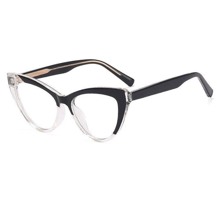 CCspace Women's Full Rim Cat Eye Tr 90 Titanium Eyeglasses 55288 Full Rim CCspace China C4BlackClear 