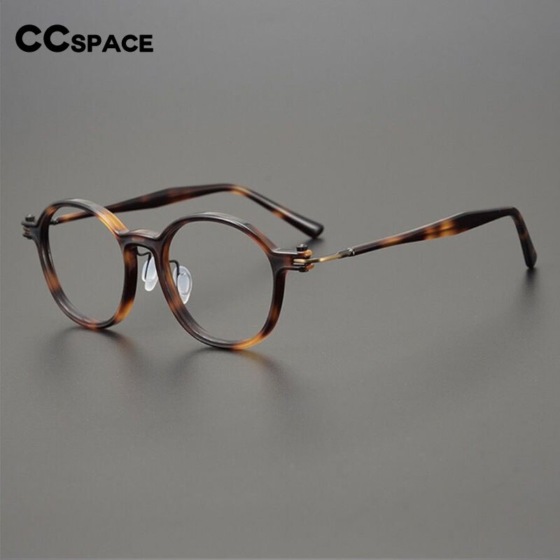 CCSpace Unisex Full Rim Round Acetate Titanium Eyeglasses 53259 Full Rim CCspace   