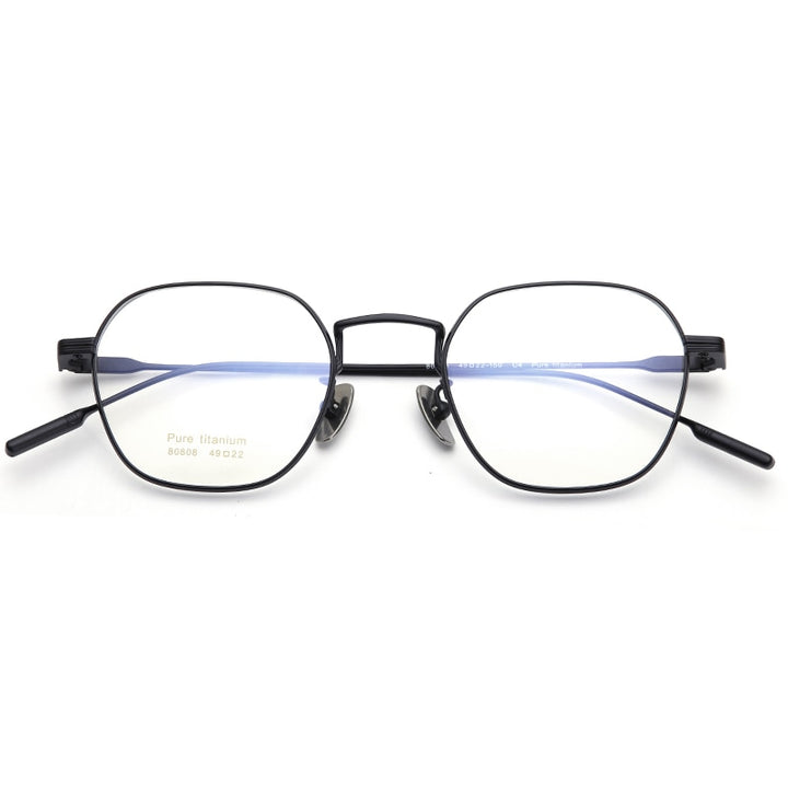 Muzz Men's Full Rim Square Hand Crafted Titanium Frame Eyeglasses 9.580804 Full Rim Muzz Black  