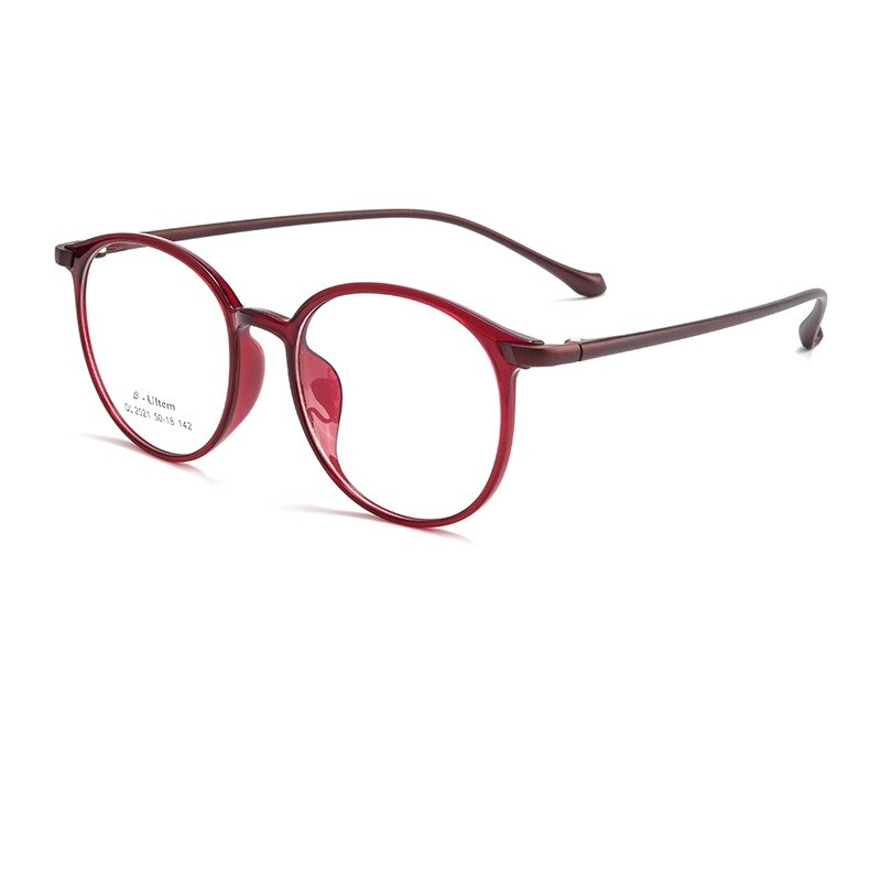 KatKani Unisex Full Rim Round Ultem Steel Eyeglasses 2021ql Full Rim KatKani Eyeglasses Red  