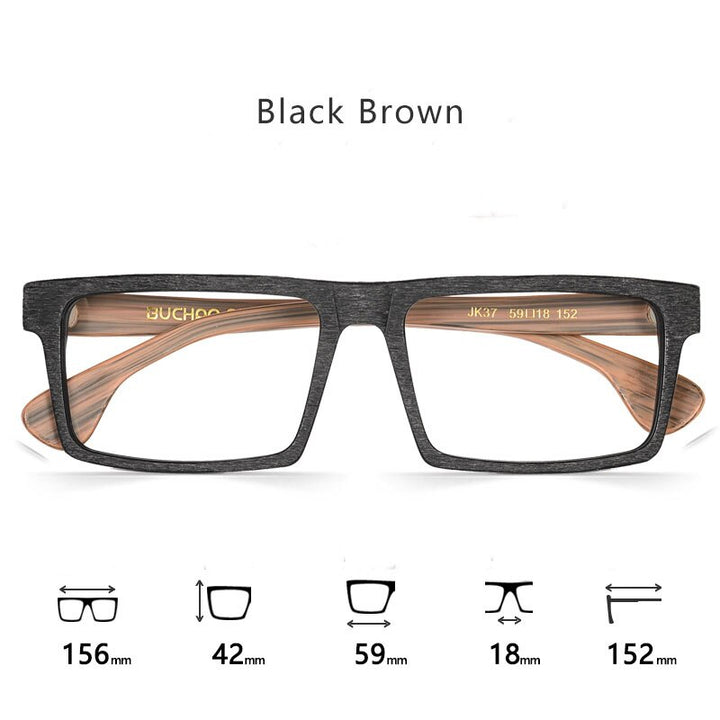 Hdcrafter  Unisex Full Rim Big Square 156mm Wood Eyeglasses Jk0371 Full Rim Hdcrafter Eyeglasses Black Brown  