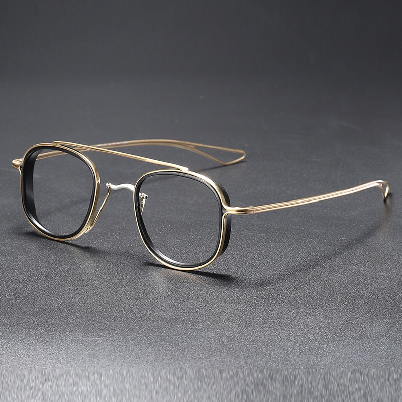 Muzz Unisex Full Rim Square Titanium Frame/Inner Ring Eyeglasses Dlx118 Full Rim Muzz GOLD BLACK  