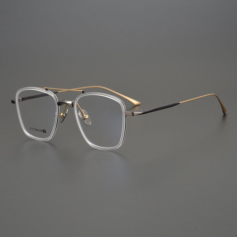Gatenac Unisex Full Rim Square IP Titanium Frame Eyeglasses Gxyj755 Full Rim Gatenac Transparent  
