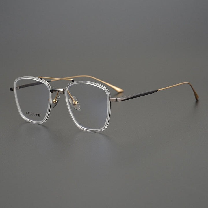 Gatenac Unisex Full Rim Square IP Titanium Frame Eyeglasses Gxyj755 Full Rim Gatenac Transparent  