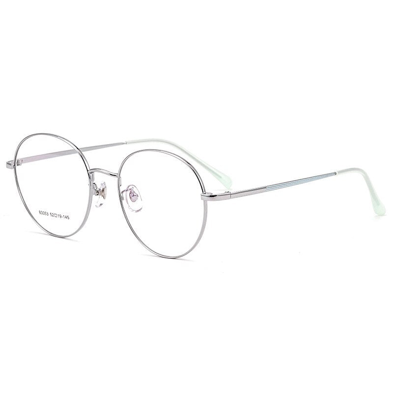 Yimaruili Unisex Full Rim Large Round Titanium Alloy Eyeglasses 80053 Full Rim Yimaruili Eyeglasses Silver  