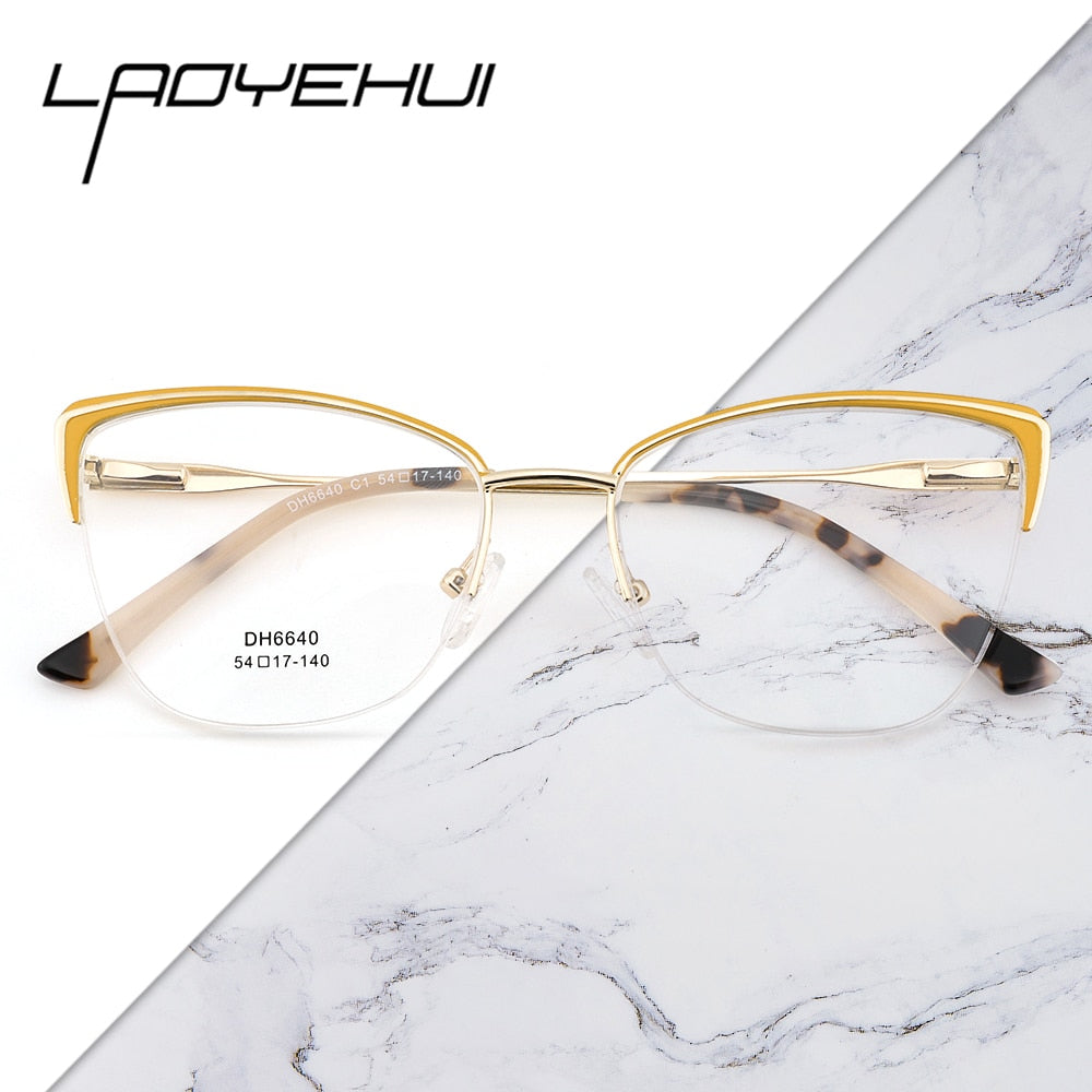 Laoyehui Women's Full Rim Square Cat Eye Alloy Hyperopic Reading Glasses Anti Blue Light Orange 6640 Reading Glasses Laoyehui   