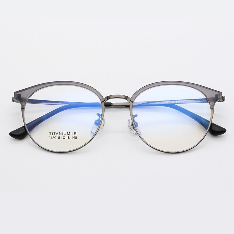 Bclear Unisex Full Rim Round Titanium Acetate Frame Browline Eyeglasses My2130 Full Rim Bclear Gray  
