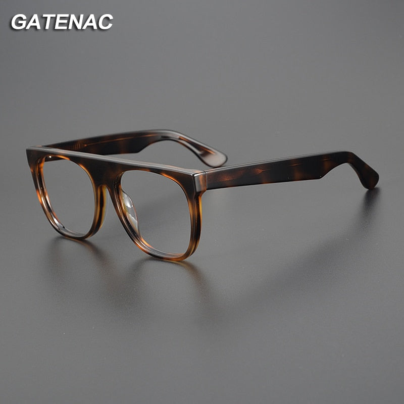 Gatenac Unisex Full Rim Flat Top Round Acetate Eyeglasses Gxyj1056 Full Rim Gatenac   