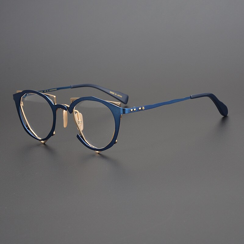 CCSpace Unisex Full Rim Irregular Cat Eye Handcrafted Titanium Eyeglasses 55657 Full Rim CCspace Blue China 