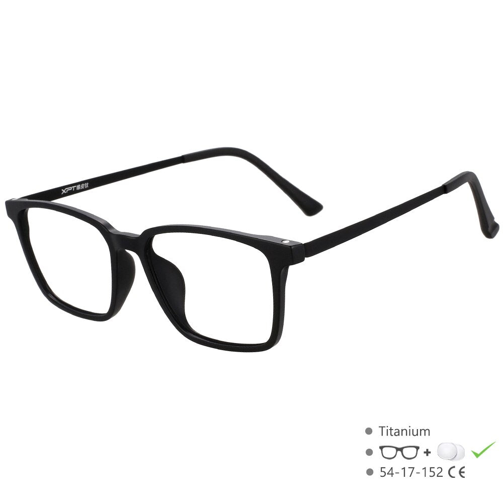 CCspace Unisex Full Rim Square Titanium Eyeglasses 49645 Full Rim CCspace Black China 