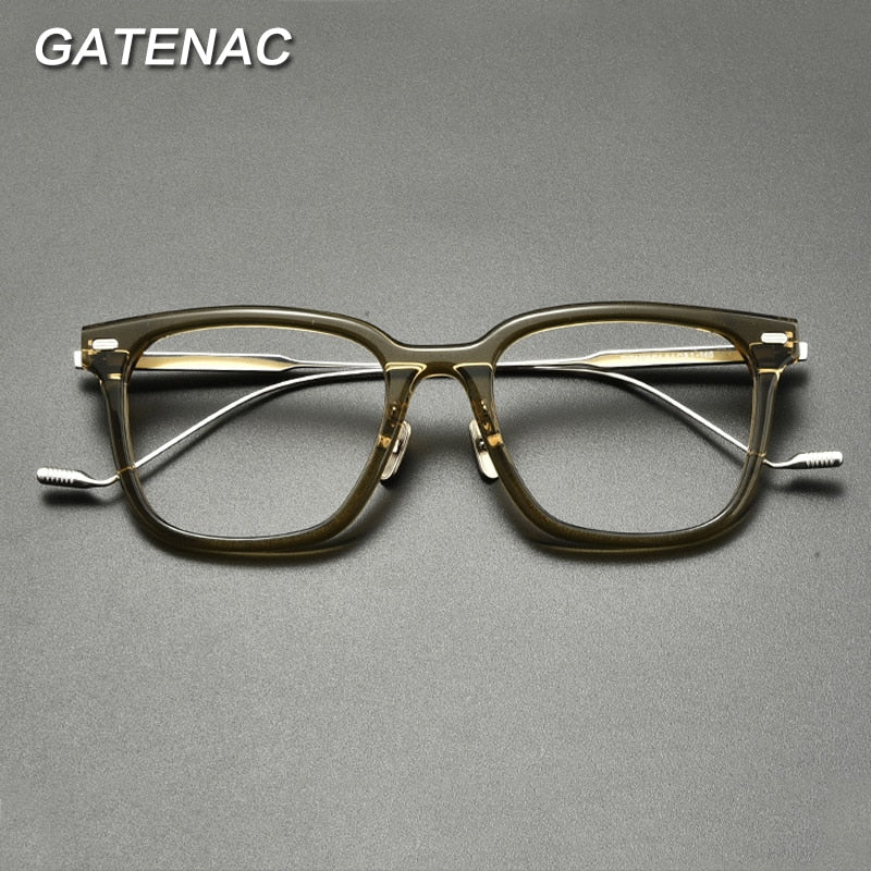 Gatenac Unisex Full Rim Square Titanium Acetate Eyeglasses Gxyj860 Full Rim Gatenac   