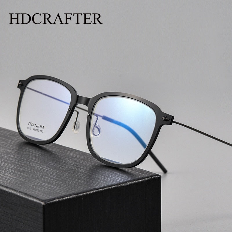 Hdcrafter Men's Full Rim Square Titanium Acetate Eyeglasses 6510sh Full Rim Hdcrafter Eyeglasses   