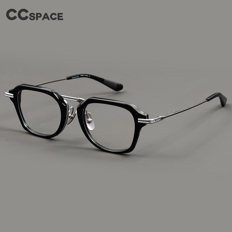 CCspace Unisex Full Rim Flat Top Square Titanium Acetate Eyeglasses 55373 Full Rim CCspace   