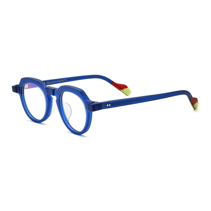 Gatenac Unisex Full Rim Irregular Round Acetate Eyeglasses Gxyj897 Full Rim Gatenac Blue  