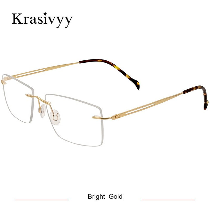 Krasivyy Men's Rimless Square Screwless Titanium Eyeglasses Kr86519 Rimless Krasivyy Bright Gold CN 