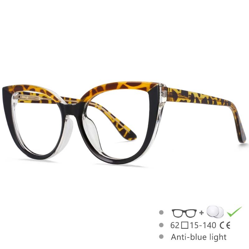 CCspace Women's Full Rim Square Cat Eye Tr 90 Titanium Eyeglasses 54637 Full Rim CCspace China Leopard black 